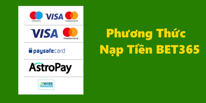 Các phương thức nạp tiền BET365 bạn có thể lựa chọn