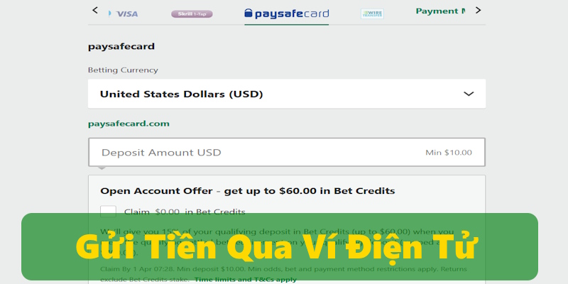 Các bước thực hiện nạp tiền BET365 qua ví điện tử